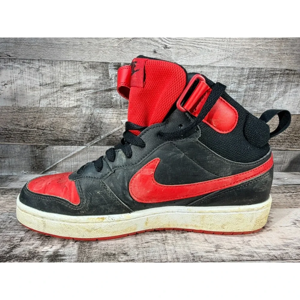 Nike Boys Court Borough Mid 2 GS CD7782-003 Black Red White Sneaker Shoes Sz 6Y
